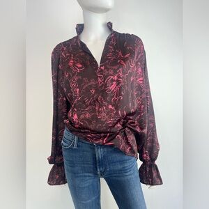 Santorelli‎ Made in Italy “Chelsea” Blouse Bordeaux/Floral – Size 48 (US 12/14)